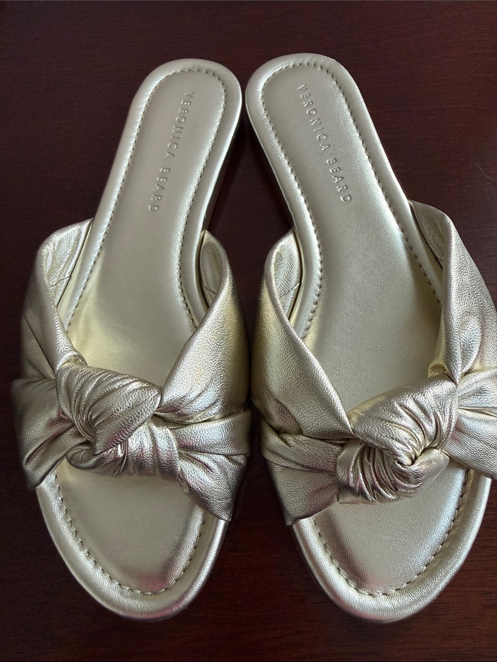 Veronica Beard Metallic Gold Knotted Slide Mules